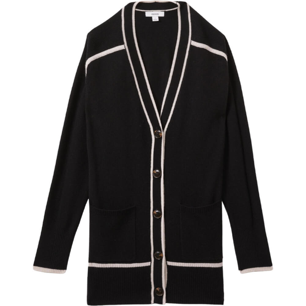 REISS ABI Wool Blend Contrast Tipped Cardigan With Cashmere